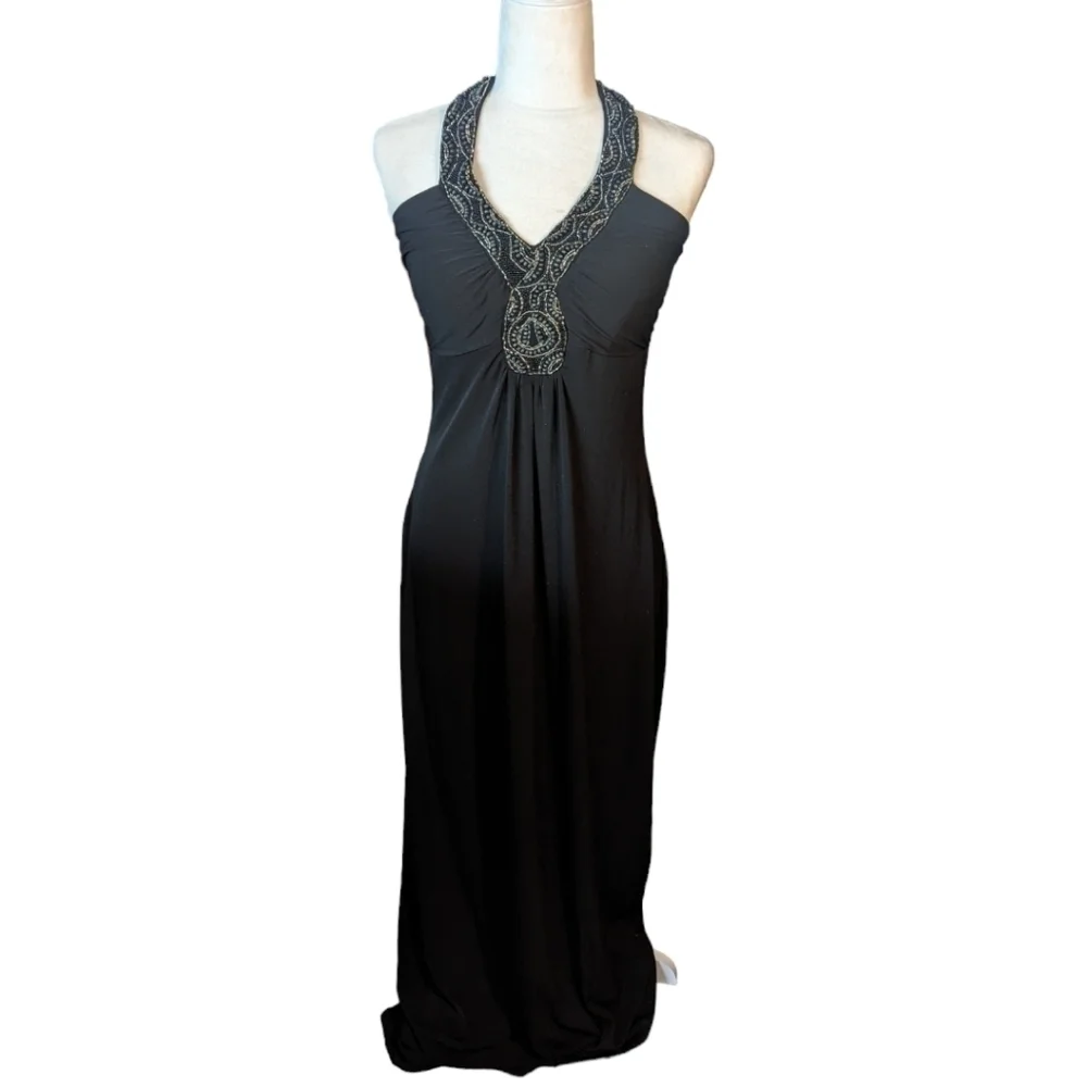 Y2K black Maxi Dress Gown halter Whimsigoth witchy sexy embellishments sz 8 - Picture 6 of 10
